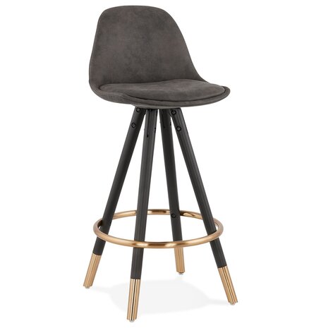 Halfhoge design kruk 'KONG MINI' van grijze microvezel en zwarte houten poten