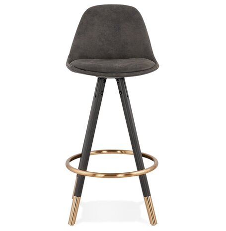Halfhoge design kruk 'KONG MINI' van grijze microvezel en zwarte houten poten