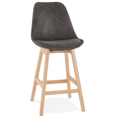 Halfhoge kruk 'ASPEN MINI' van grijze microvezel en poten van natuurlijk hout