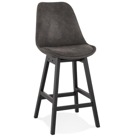 Halfhoge kruk 'ASPEN MINI' van grijze microvezel en poten van zwart hout