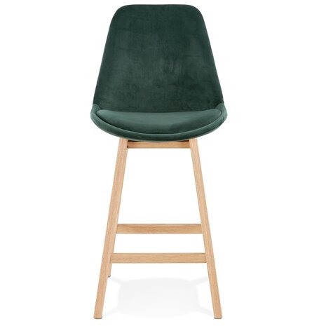 Halfhoge kruk 'MORISS MINI' in fluweel groen met poten in natuurlijk hout