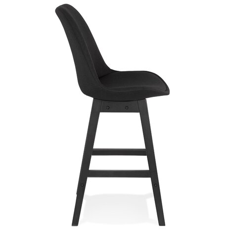 Halfhoge design kruk 'TERESA MINI' van zwarte stof en zwarte houten poten