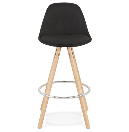 Halfhoge design kruk 'DANI MINI' van zwarte stof en natuurlijke houten poten