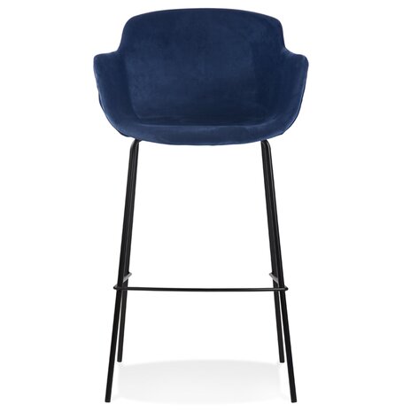 Barkruk 'LARISSA' van blauw velours met armleuningen