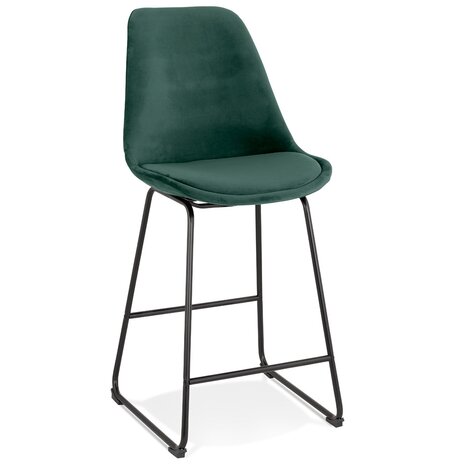 Halfhoge kruk 'BULLY MINI' van groene velours met zwarte metalen poten