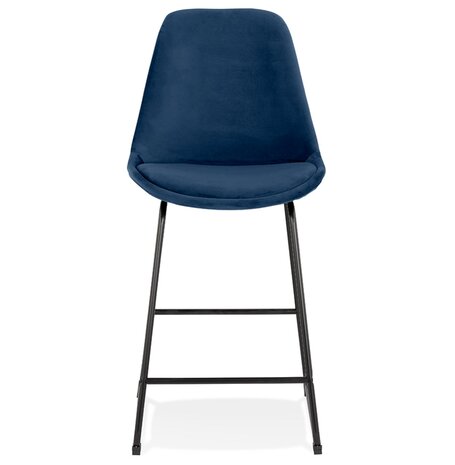 Halfhoge kruk 'BULLY MINI' van blauwe velours met zwarte metalen poten