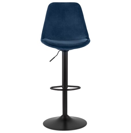 Verstelbare kruk 'MIKE' van blauw fluweel met zwarte poot