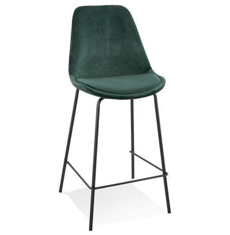 Halfhoge barkruk 'SPARK MINI' van groen velours met zwarte metalen poten