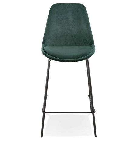 Halfhoge barkruk 'SPARK MINI' van groen velours met zwarte metalen poten