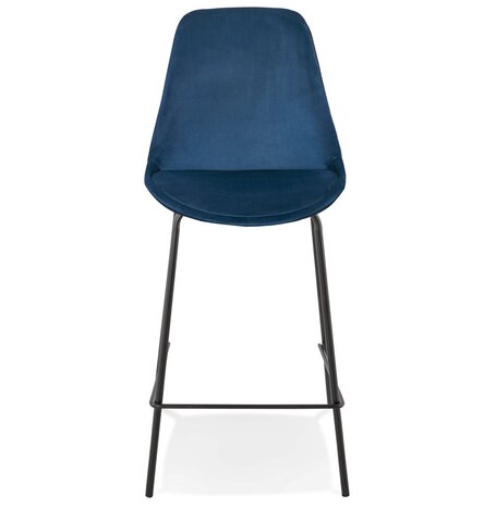 Halfhoge barkruk 'SPARK MINI' van blauw velours met zwarte metalen poten