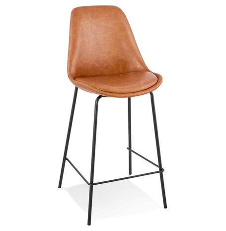 Halfhoge bruine barkruk 'RITUAL MINI' met zwarte metalen poot