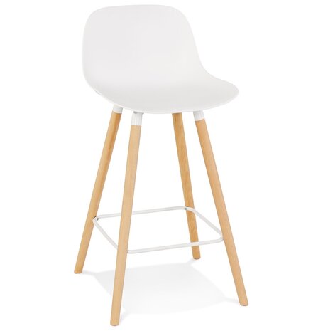 Halfhoge witte kruk 'TATSU MINI' met poten van natuurlijk hout