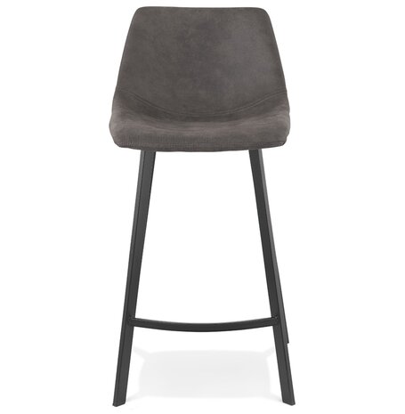 Halfhoge barkruk 'FUJI MINI' van donkergrijze microvezel met zwarte metalen onderstel