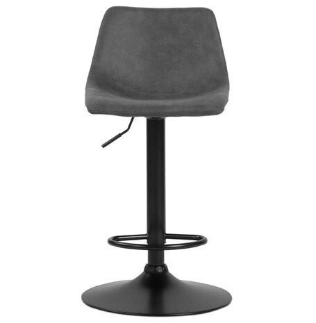 Verstelbare design kruk 'OMALET' van donkergrijze microvezel met zwarte metalen poot