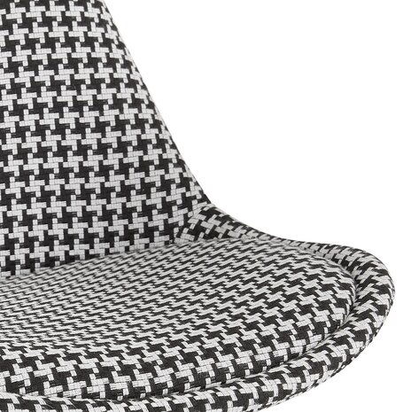 Halfhoge kruk 'MORISS MINI' in pied-de-poule-print stof met poten in natuurlijk hout