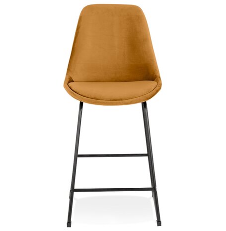 Halfhoge kruk 'BULLY MINI' van mosterde velours met zwarte metalen poten