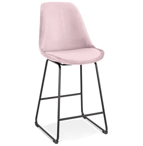 Halfhoge kruk 'BULLY MINI' van roze velours met zwarte metalen poten