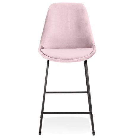 Halfhoge kruk 'BULLY MINI' van roze velours met zwarte metalen poten
