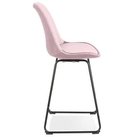 Halfhoge kruk 'BULLY MINI' van roze velours met zwarte metalen poten