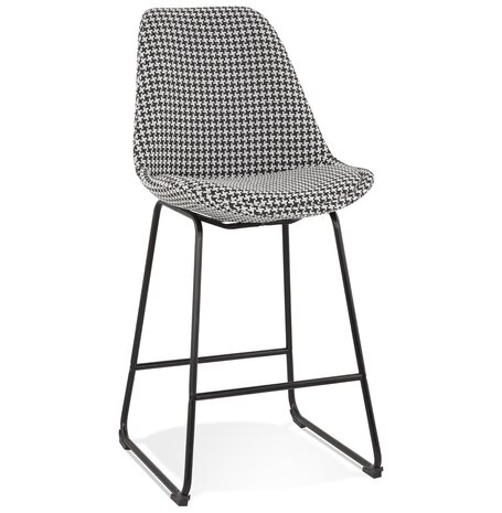 Halfhoge kruk 'BULLY MINI' van pied-de-poule-print stof met zwarte metalen poten