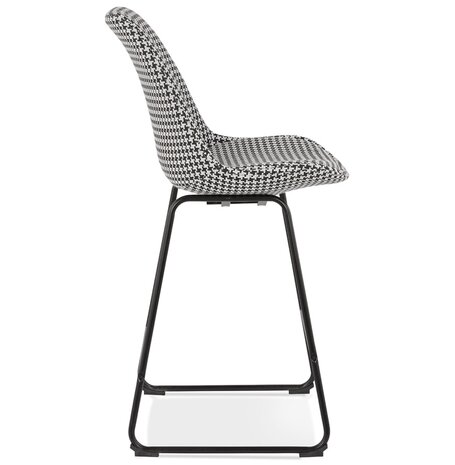 Halfhoge kruk 'BULLY MINI' van pied-de-poule-print stof met zwarte metalen poten