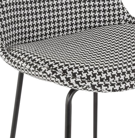 Halfhoge barkruk 'SPARK MINI' van pied-de-poule-print stof met zwarte metalen poten