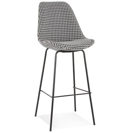Barkruk 'SPARK' van pied-de-poule-print stof met zwarte metalen poten