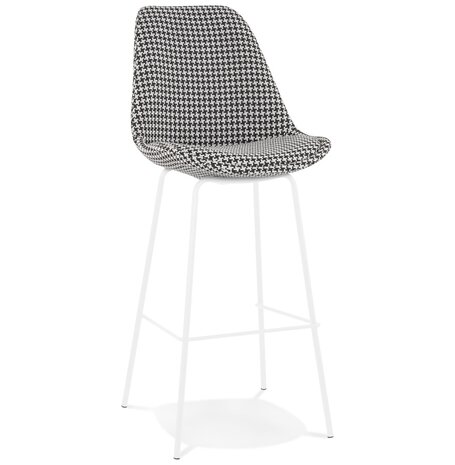 Barkruk 'SPARK' van pied-de-poule-print stof met witte metalen poten