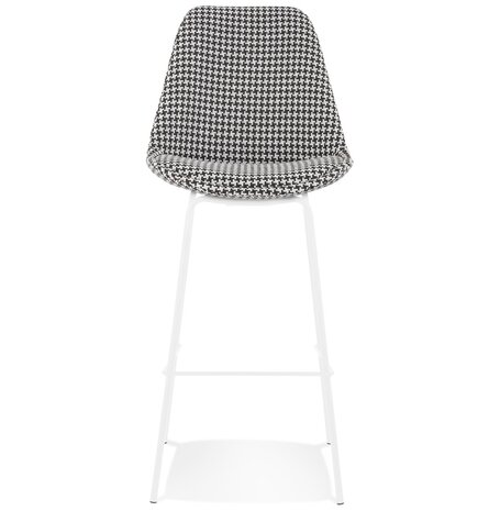 Barkruk 'SPARK' van pied-de-poule-print stof met witte metalen poten