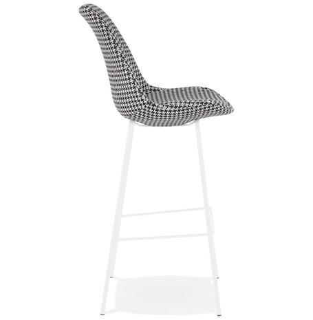Barkruk 'SPARK' van pied-de-poule-print stof met witte metalen poten