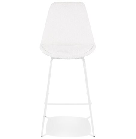Tabouret de bar 'LEONIE' en tissu bouloché blanc et pied en métal blancBarkruk 'LEONIE' van witte badstof met witte metalen poten