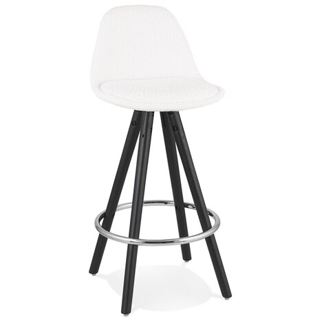 Halfhoge kruk 'FLORENCE MINI' van witte badstof met 4 zwarte houten poten