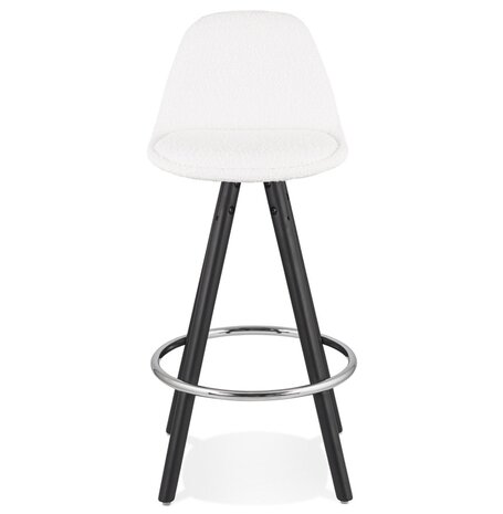 Halfhoge kruk 'FLORENCE MINI' van witte badstof met 4 zwarte houten poten