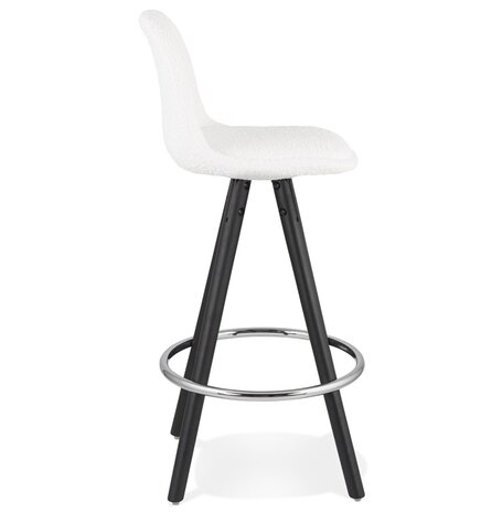 Halfhoge kruk 'FLORENCE MINI' van witte badstof met 4 zwarte houten poten