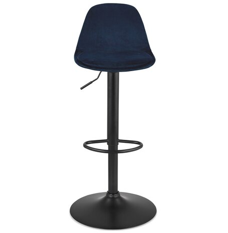 Verstelbare kruk 'FINLEY' van blauw velours met zwarte metalen poot