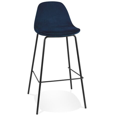 Barkruk 'FENTON' van blauw velours met zwarte metalen poten