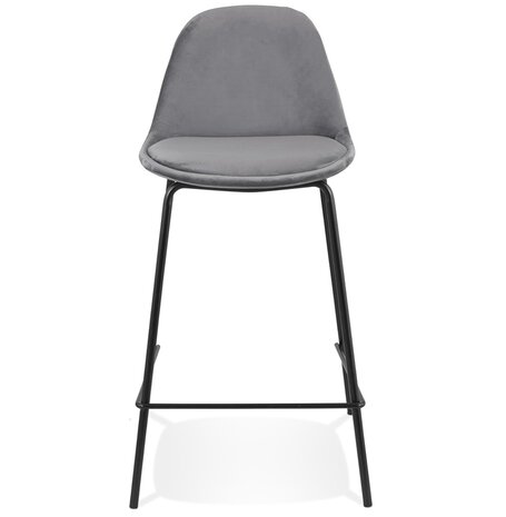Halfhoge kruk 'FENTON MINI' van grijs velours met zwarte metalen poten