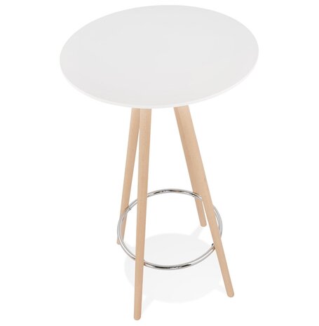 Hoge tafel / Ronde statafel 'GALA' in wit hout en onderstel in natuurlijke afwerking