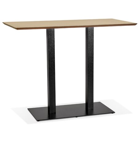 Hoge design tafel 'ZUMBA BAR' van natuurlijk afgewerkt hout met zwarte metalen poot - 150x70 cm