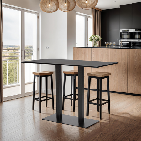 Zwarte design statafel 'AUSTIN BAR' met zwarte metalen poot - 160x80 cm