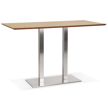 Hoge design tafel 'MAMBO BAR' van natuurlijk afgewerkt hout met geborsteld metalen poot - 180x90 cm