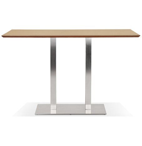 Hoge design tafel 'MAMBO BAR' van natuurlijk afgewerkt hout met geborsteld metalen poot - 180x90 cm