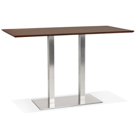 Hoge design tafel 'MAMBO BAR' met notenhouten afwerking en geborsteld metalen poot - 180x90 cm
