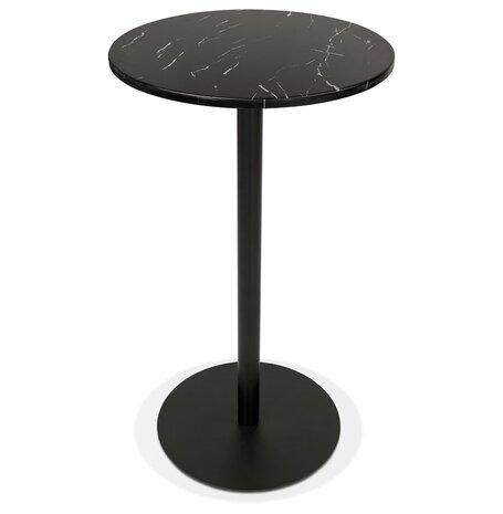 Ronde hoge tafel 'CORY ROUND' van zwart gemarmerde steen en zwart metaal - 60x60 cm