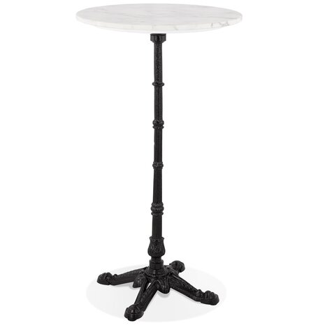 Landelijke, ronde en hoge tafel 'DOMY ROUND' van wit gemarmerde steen - 60x60 cm