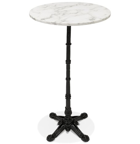 Landelijke, ronde en hoge tafel 'DOMY ROUND' van wit gemarmerde steen - 60x60 cm