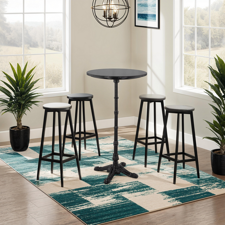 Landelijke, ronde en hoge tafel 'DOMY ROUND' van zwart gemarmerde steen - 60x60 cm