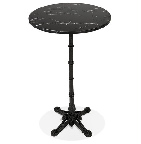 Landelijke, ronde en hoge tafel 'DOMY ROUND' van zwart gemarmerde steen - 60x60 cm