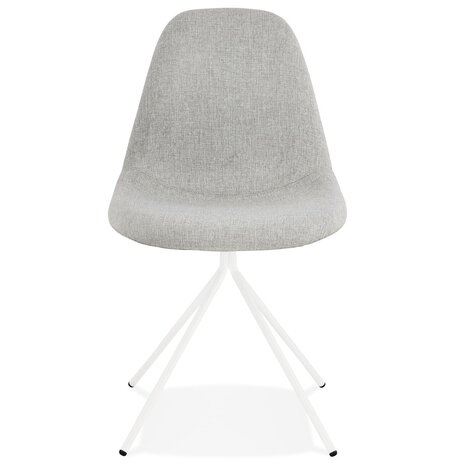Designstoel 'TAMARA' in grijze stof met basis van wit metaal