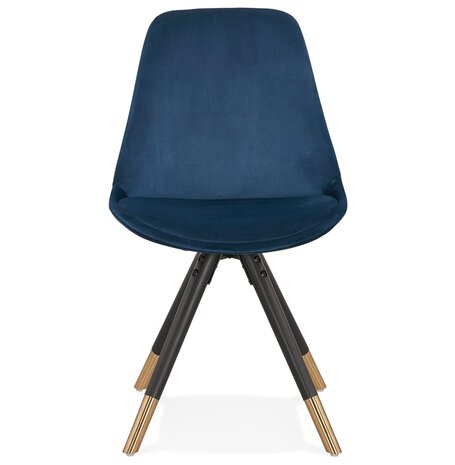 Design stoel 'HAMILTON' in blauw fluweel en poten in zwart hout